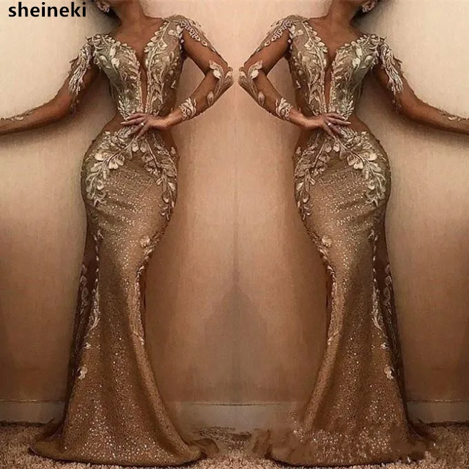 2019 Elegant V Neck Lace Applique Mermaid Long Evening Dresses Sleeves Sequins Sweep Train Formal Party Prom Gowns | Свадьбы и
