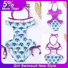 Купальный костюм для девочек купальная одежда для детей, купальный костюм с оборками и цветочным принтом ползунки Детский комбинезон с открытой спиной одежда для плавания для девочек