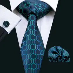LS-534 Для мужчин галстук 100% шелк Новинка геометрические жаккард Сплетенные классический галстук + платок + Запонки Набор для формальной