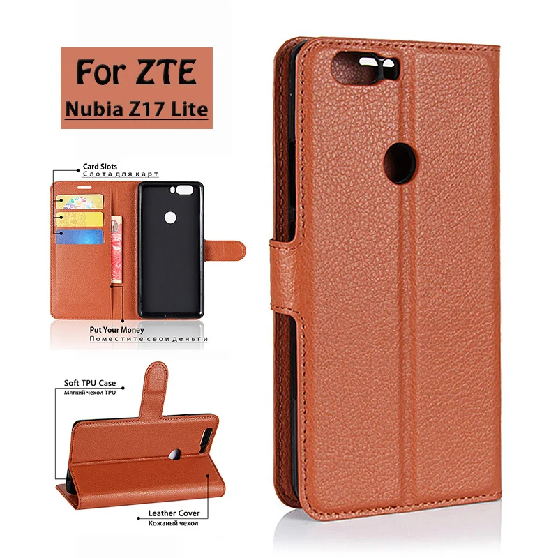 ZTE1347_1_Litchi Texture Wallet Leather Cover Case with Card Slots & Stand for ZTE Nubia Z17 Lite 5.5 inch