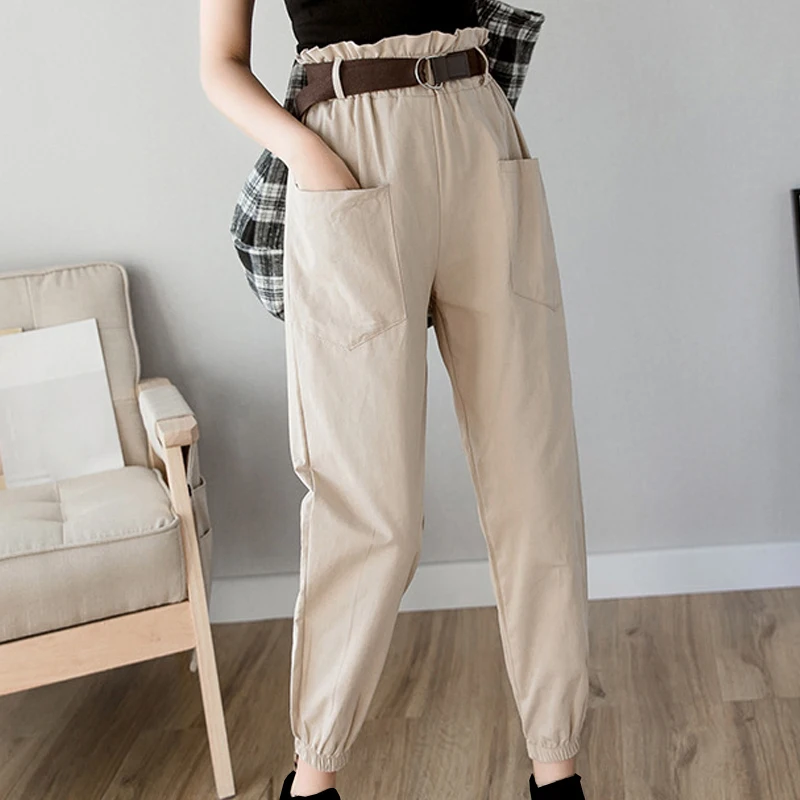 

Spring Summer Fashion Female Solid High Waist Loose Harem Pant Pencil Trousers Casual Cargo Pants Streetwear Women Pants 2019