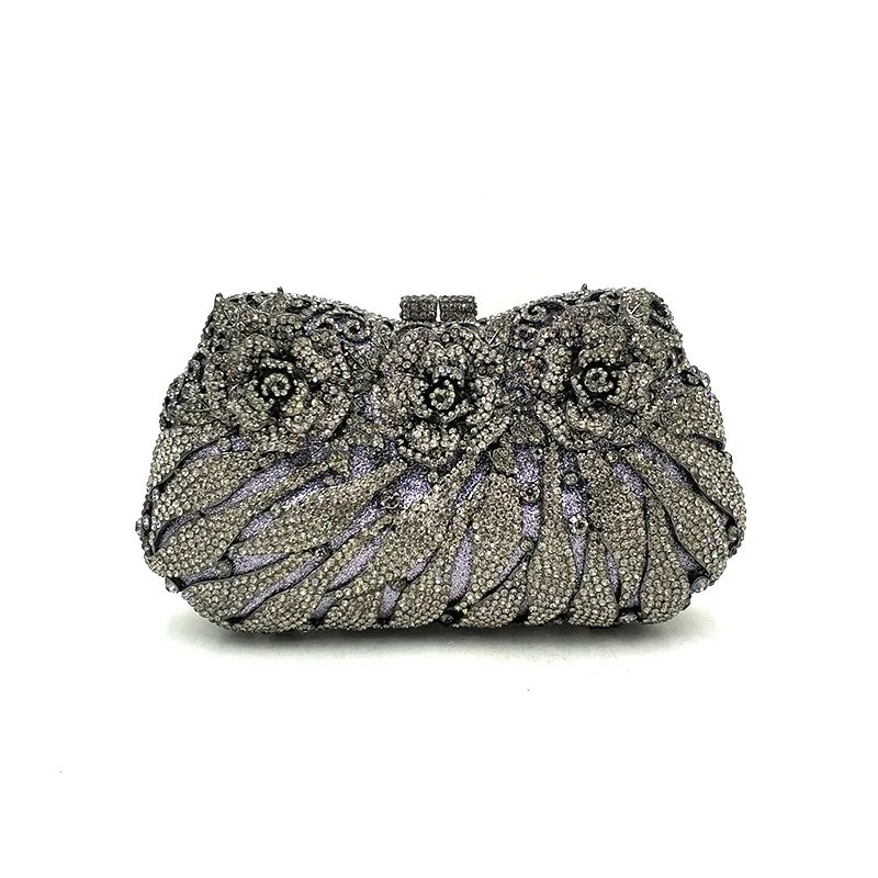 Luxury Bridal party purse women evening party handbag fashion diamonds wedding crystal clutches rose flower crystal purses - Цвет: Color 2 black