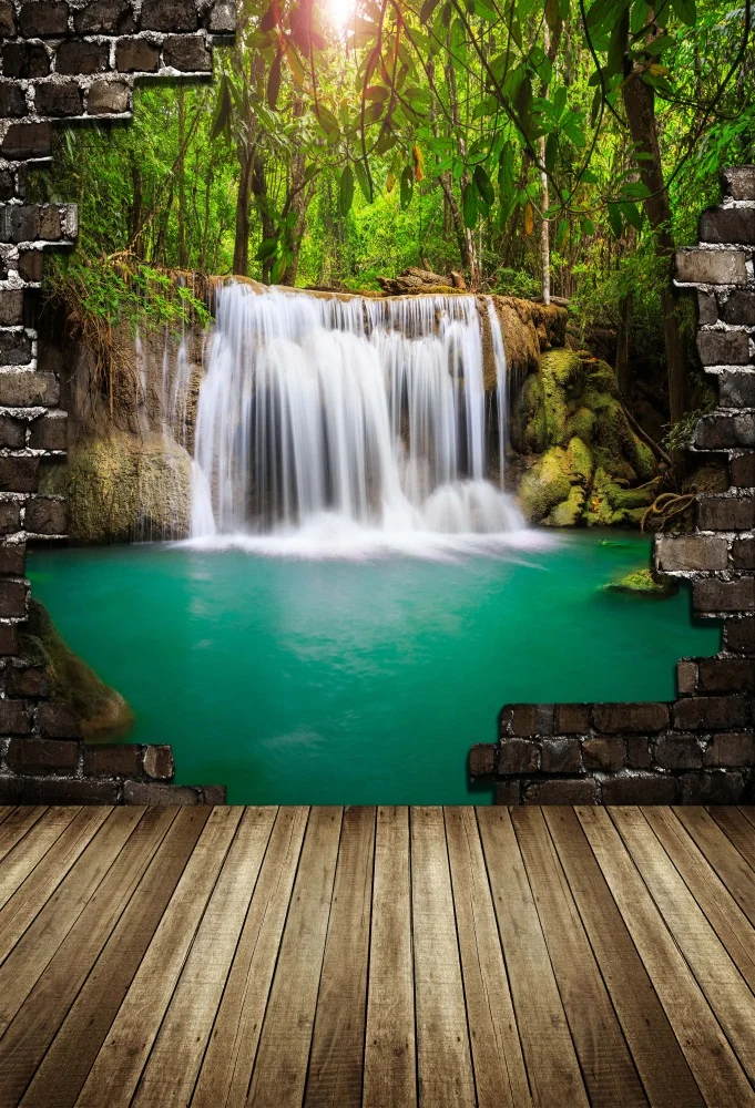Laeacco Broken Brick Wall Waterfall Scene Photography Backgrounds Vinyl