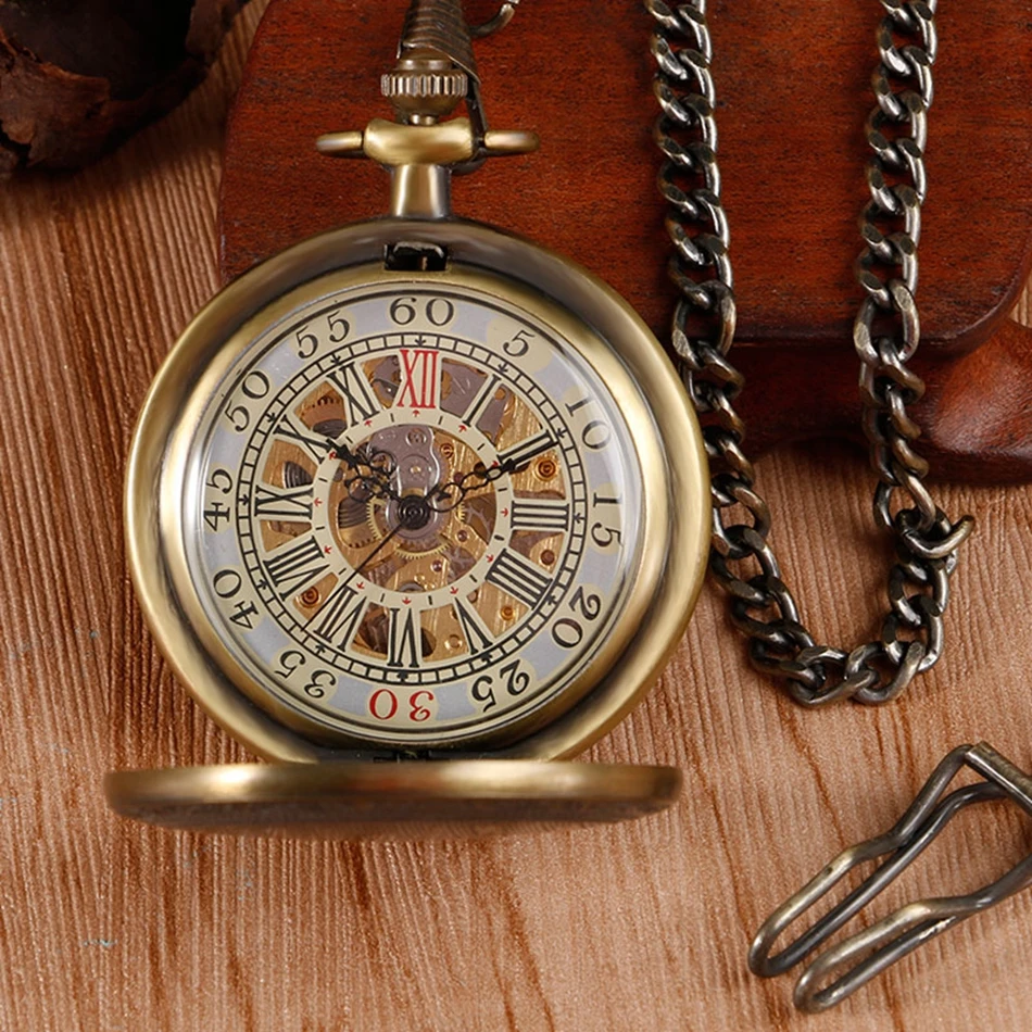 YISUYA Mechanical Pocket Watch Men Hand Wind Board Plank Pattern Retro Style Wind Up Pendant Fob Chain Christmas Gift for Women (11)