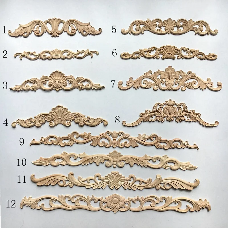 

4Pcs/Lot Rubber Wood Carved Applique Frame Onlay Furniture Decoration Unpainted Unfinished European Style