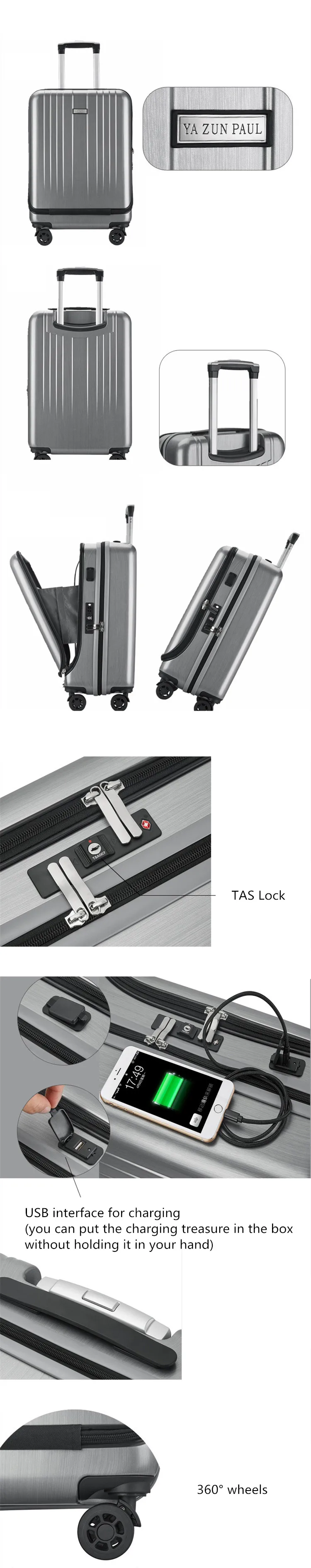 CALUDAN Дорожный чемодан, каютный багаж с сумкой для ноутбука, Женская тележка с зарядкой USB, Мужская высококлассная деловая коробка