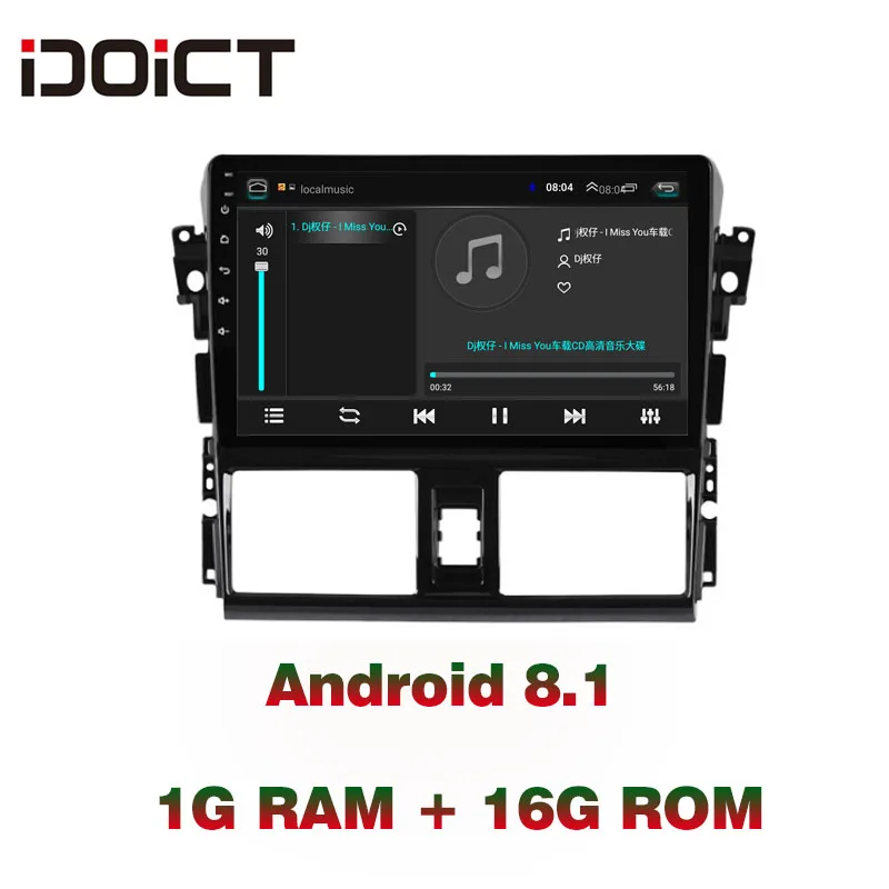 Sale IDOICT Android 8.1 Car DVD Player GPS Navigation Multimedia For Toyota Vios Yaris Radio 2014-2016 car stereo bluetooth 3