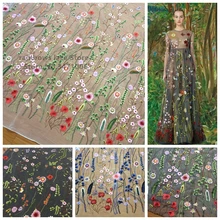 2 ярдов/серия Хорошее качество многоцветный листья вышитые см 150 см широкий кружевной ткани вечернее платье женщины вышивка вуаль tirm одежда