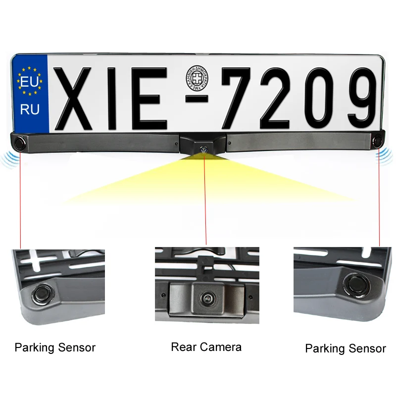 Universal License Plate Frame Auto Front camera Car Rearview Reverse Camera With Two Parking Sensors Reversing Radar