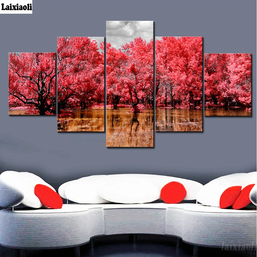 

Diamond Painting 5 Pieces Red Tree romantic Picture Of Rhinestone Full Square/Round Drill Diamond Embroidery Sale Mosaic decor