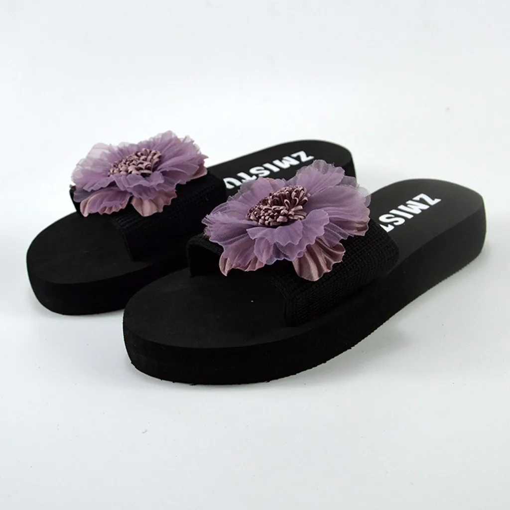 

Women Muffin Flat Bottom Slippers Sandals Home Bathroom Beach Flip Flops Shoe Thick-Soled Wear-Resistant Flower Flip Flop Apr 23