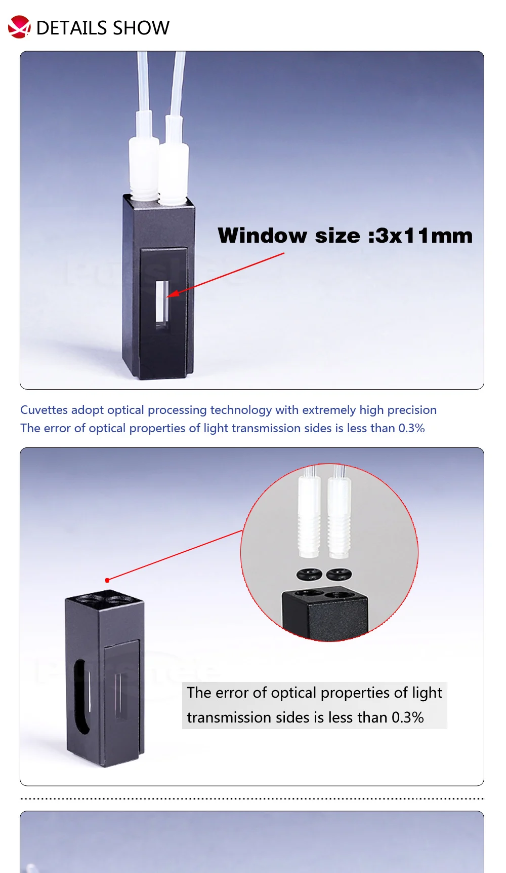 Кварцевый флуоресцентный поток cuvette с коннектор с резьбой M6(450ul