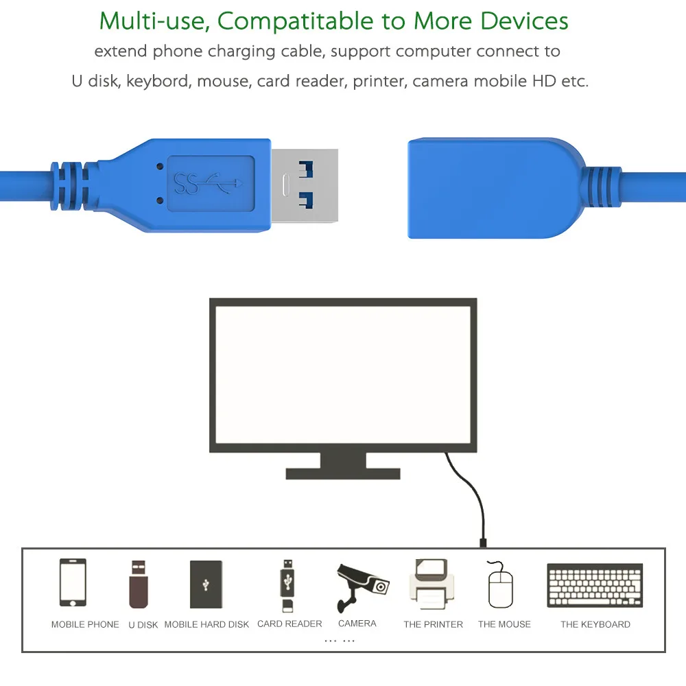 Robotsky USB3.0 кабель-удлинитель USB 3,0 кабель для синхронизации данных с разъемом для быстрой скорости для ноутбука, настольный компьютер, принтер, жесткий диск