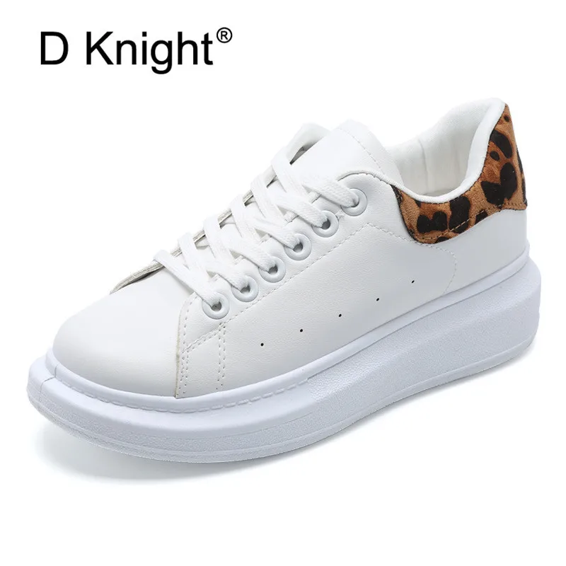 

Women's Leather White Shoes Fashion Leopard Designer Girl's t Platform Creepers Brand Height Increased Casual Women's Sneakers