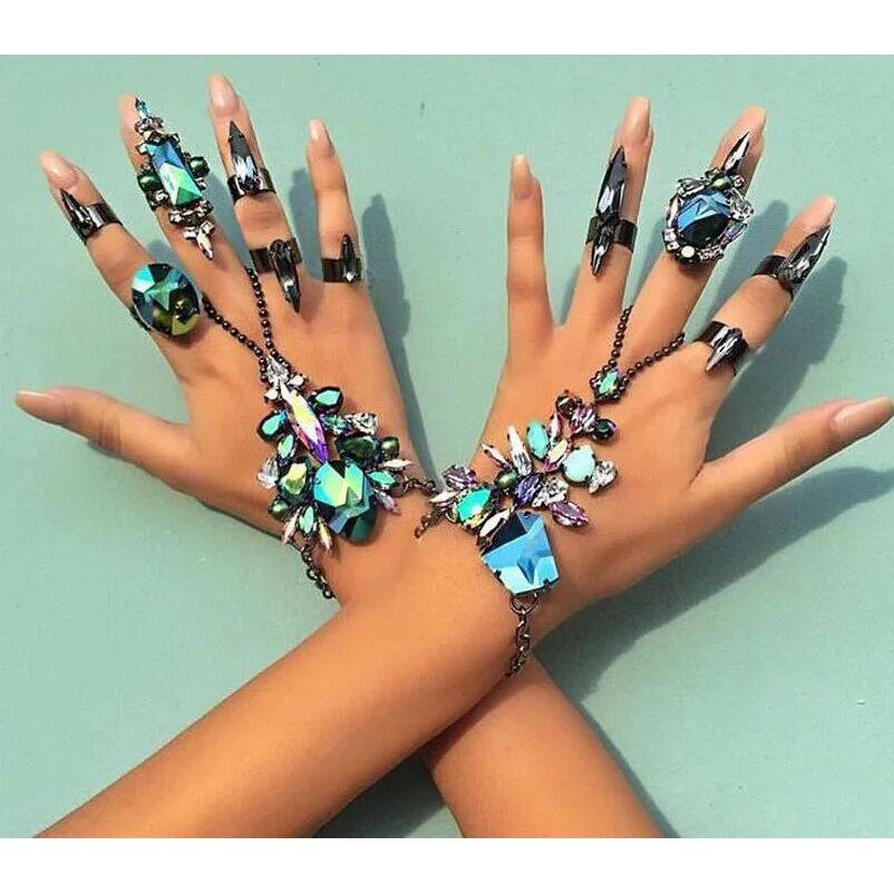 

2019 Crystal Beads Finger Charm Bracelet Female Bohemian Ethnic Bracelet&Bangle 2019 Beach Hand Chain Fashion Jewelry