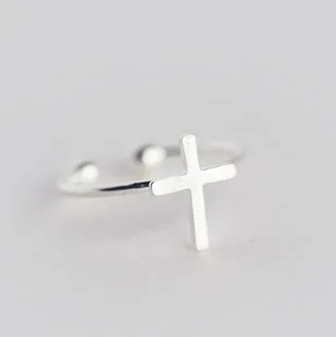 

925 Sterling Silver Cross Rings for Women New Design Lovely Girls Christmas Gift Statement Jewelry Adjustable Size Ring