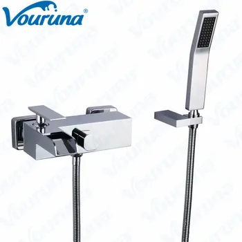 Online VOURUNA Square Style Wall Mounted Bathtub Faucet Waterfall Bath Shower Mixer Tap Chrome Finish