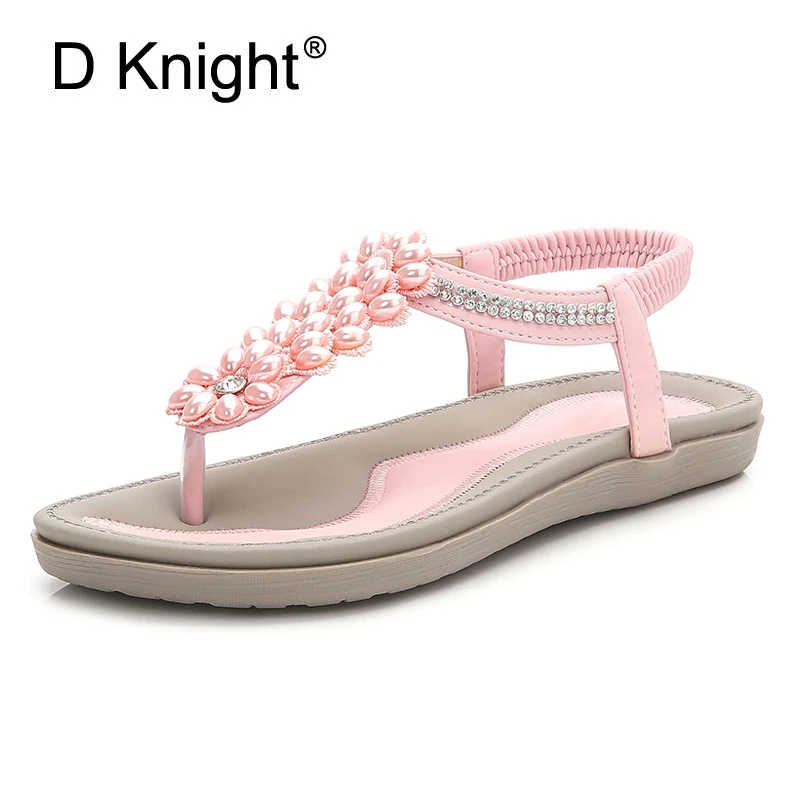D Knight New women Bohemia Flat Sandals Shoes Woman Rhinestone Flip Flop Crysta Flower Beach Sandals Casual Shoes Big Size 36-42 (11)