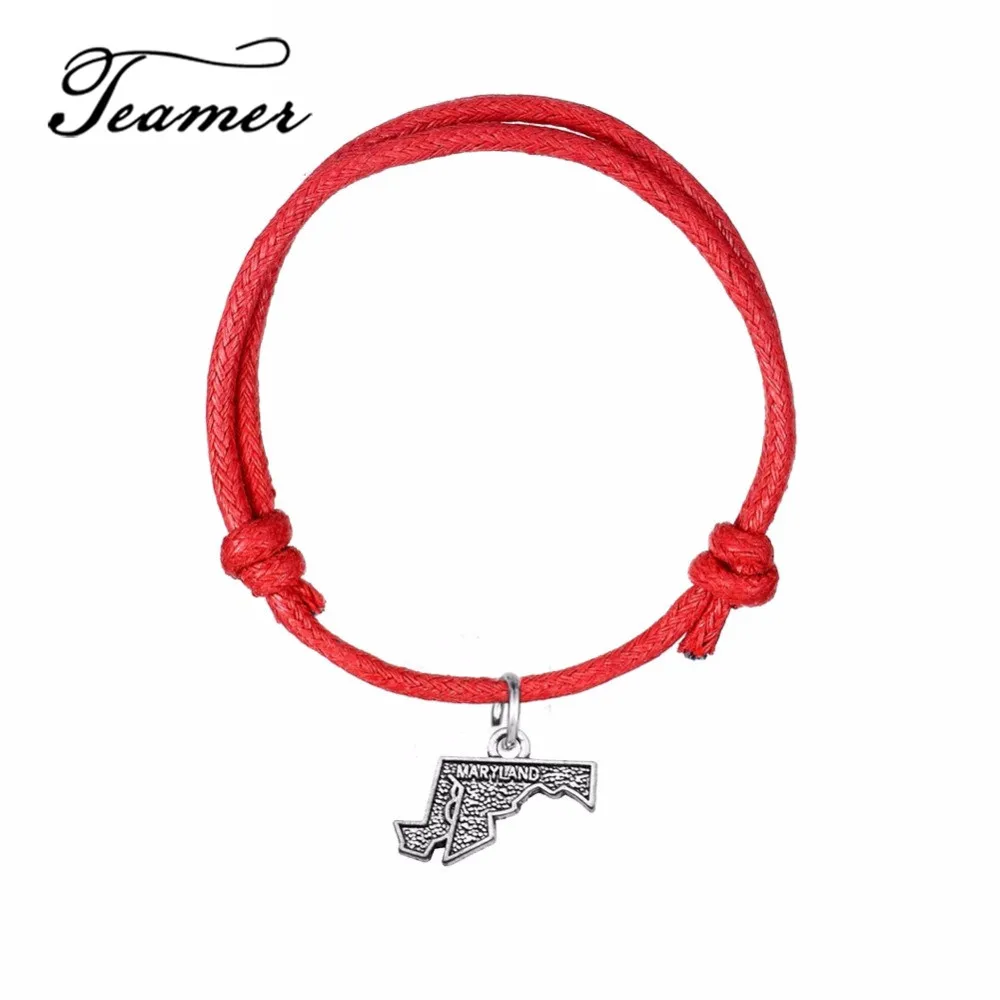 

Teamer Adjustable 8 colors Korean Waxed Cord Bracelets With Message Maryland Map Charms For Man/Woman Bracelet Wrap 5pcs/lot