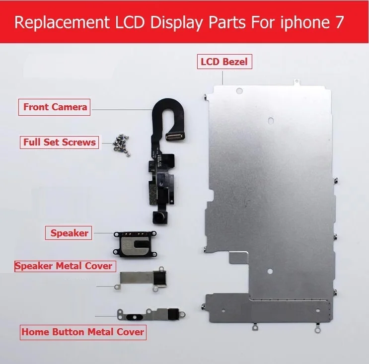 Полный набор деталей для Apple iPhone 7 7 plus ЖК-дисплей металлический ободок/Фронтальная камера/динамик/Кнопка home гибкий кабель/винт/кронштейн