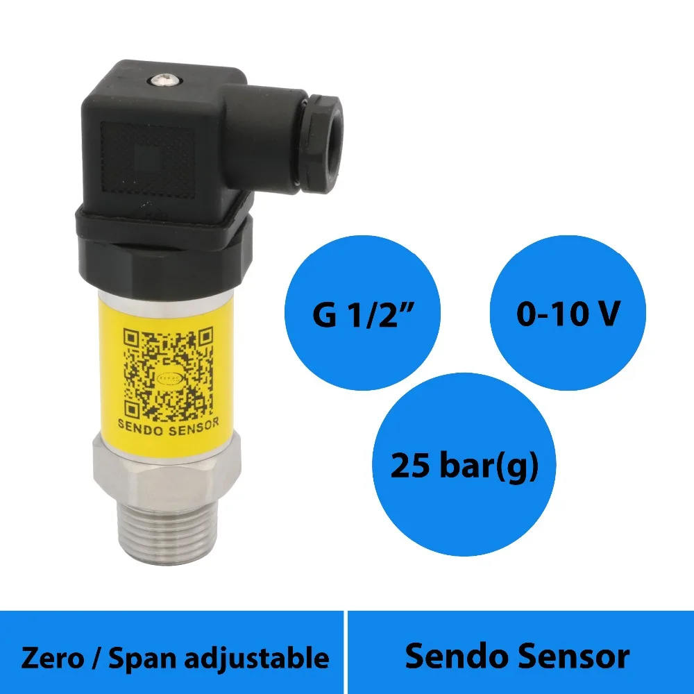 

0 10v pressure sensor, 2.5MPa/25bar gauge pressure, Hirschmann + g1 2 male connection, china potentiometric pressure transmitter