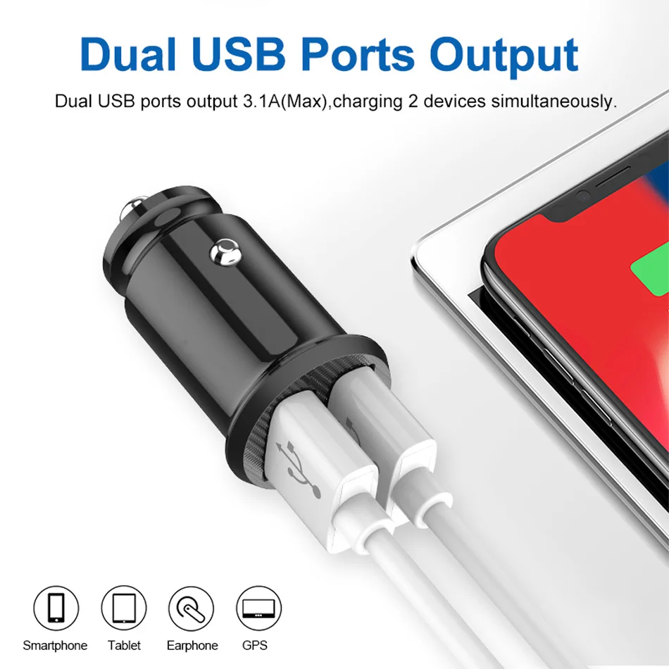 Мини USB Автомобильное зарядное устройство для мобильного телефона планшет быстрое зарядное устройство Универсальный двойной USB Автомобильное зарядное устройство адаптер в автомобиль Cargador Coche