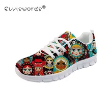 ELVISWORDS/Женская обувь на плоской подошве с принтом матрешки; женская дышащая обувь с кукольным узором для девочек; кавайные черные кроссовки; Летняя обувь на плоской подошве