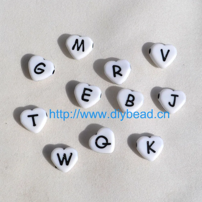 

100pcs/lot DIY fashion Handcraft Department,Acrylic Beads,11MM Heart Shape Letter Beads,White And Black Color