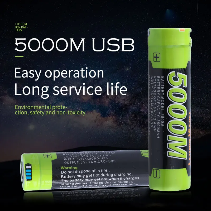 

USB-5000M 3.7V 18650 3500mAh Li-ion USB Rechargeable Battery Intelligent battery With LED Indicator Light DC-Charging