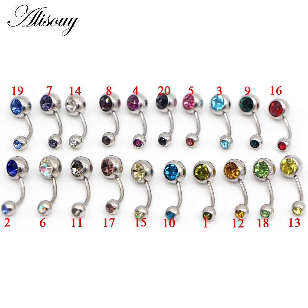 

Alisouy wholesale 20 PCS Rhinestones Pierced Anti Allergy Simple Lounger Titanium Belly Button Rings Navel Piercing Ombligo body