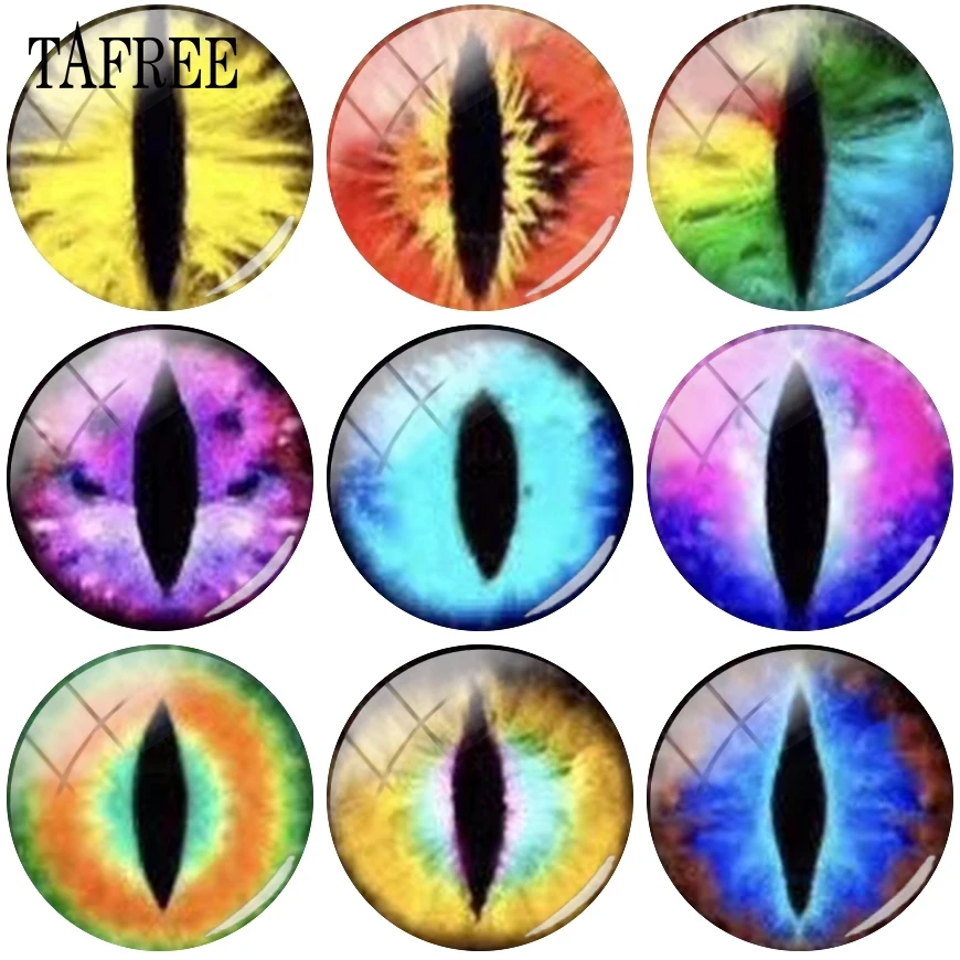 

TAFREE Fashion Rainbow Colorful Eyes 25mm Glass Beads Cabochon Dome Cover Pendant DIY Accessories