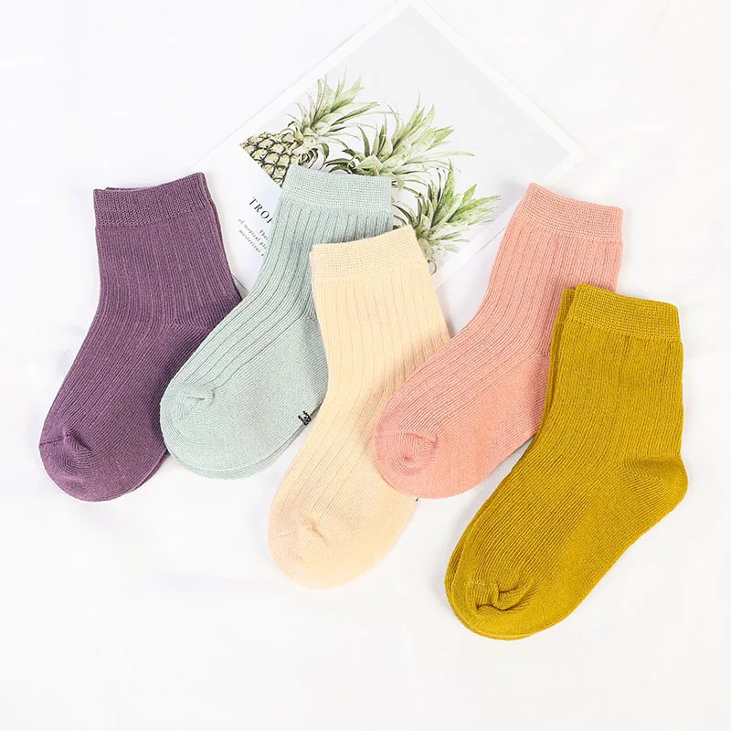 

New children's tube socks, pure color double yarn thick socks, cotton socks, children's socks, factory wholesale direct sales