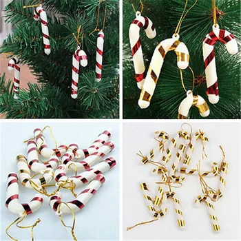 

6pcs Christmas Walking Stick Drop Ornaments Red Gold Party Xmas Tree Hanging Christmas Decoration Gift