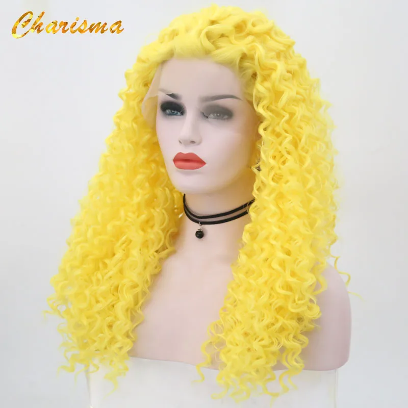 Charisma натуральный парик для волос, желтый парик, кудрявый синтетический парик с кружевом спереди, термостойкие тканевые крылья для белых/черные женские парики