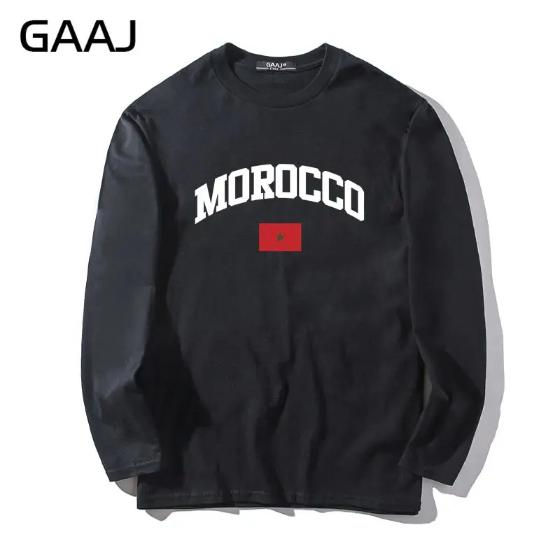 

T Shirt Men GAAJ Morocco Flag O Neck Summer Man & Women Unisex Long Sleeve Diy Tshirt Casual Fashion O-neck Streetwear F #AZ7KG