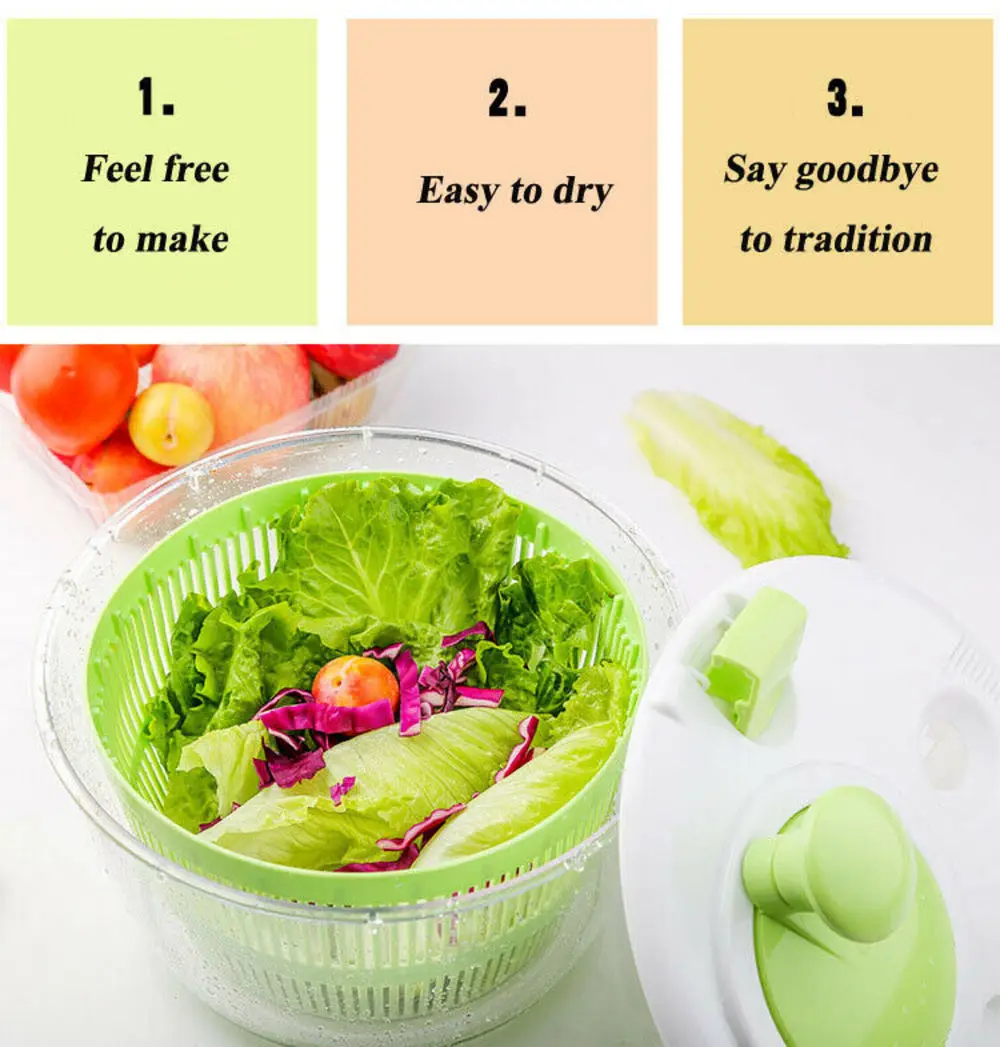 

Solid Big Kitchen Salad Spinner Manual Lettuce Dryer And Vegetable Washer Draining Tools Vegetables Storage Kitchen Storage