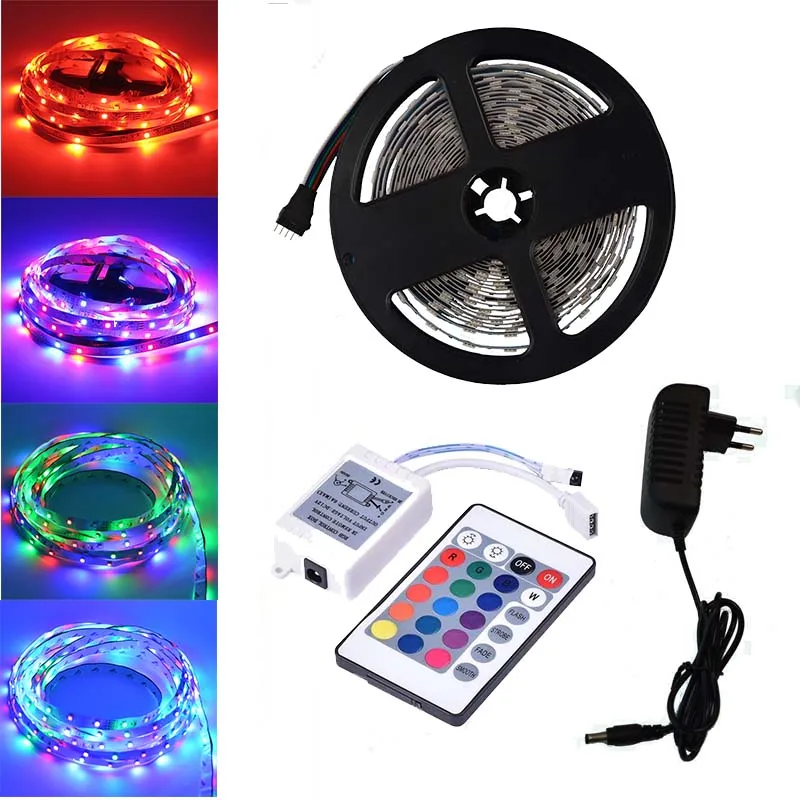 

10M 5M RGB LED Strip Light SMD2835 Non Waterproof LED Light rgb Leds tape diode ribbon Flexible Controller DC 12V Adapter set