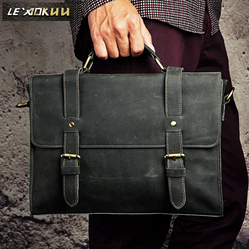 

Original leather male Retro Designer Business Briefcase Attache Portfolio Handbag Commercial Document Laptop Notebook bag 2767