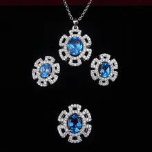 Natural blue topaz jewelry set Genuine 925 sterling silver sky blue gem women sets ring earring pendant Fine jewelry