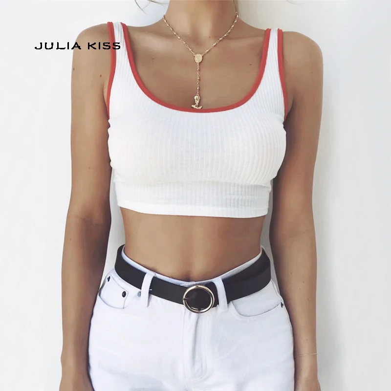 

Women Contrast trims Ribbed Crop Tank Top