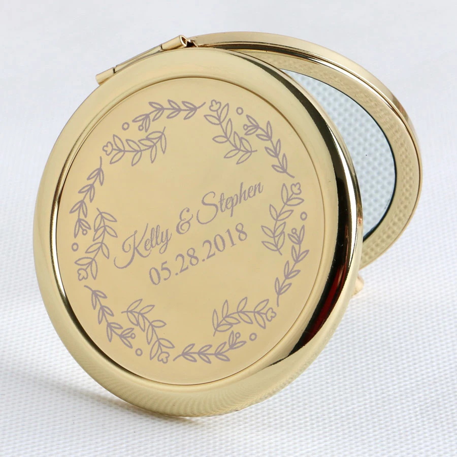 20x Women Purse Mirrors Custom Wedding Favor Gold Metal Compact Mirror
