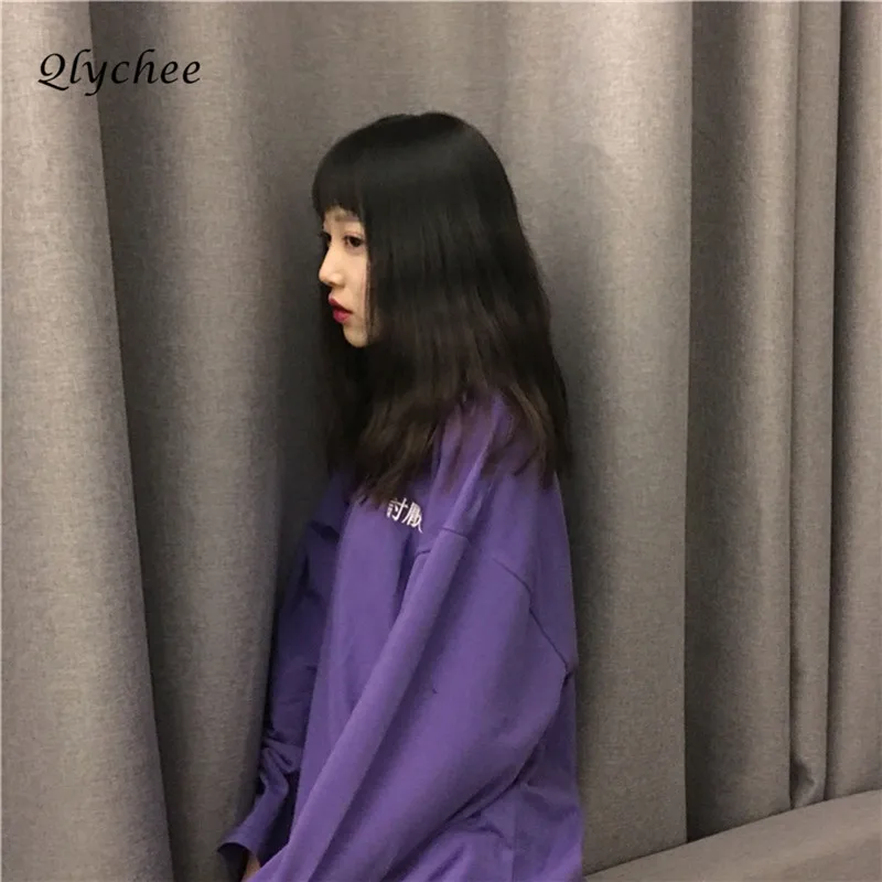 Qlychee hrajuku женские футболки японский печати с длинным рукавом Футболка Для женщин
