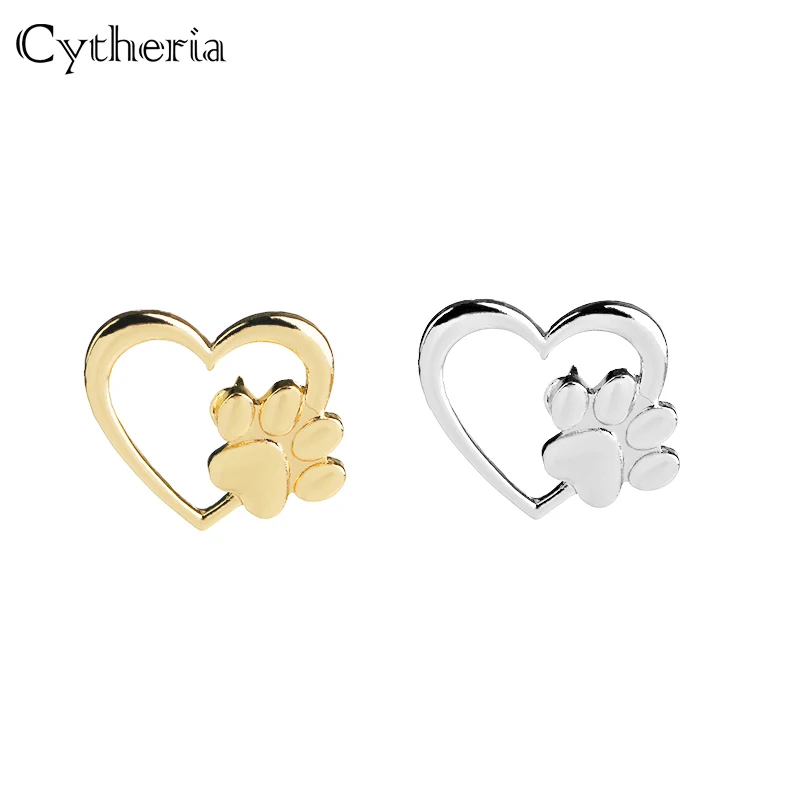 

animal paw prints pins women Cute heart with footprint Brooches pet Memorial Pin animal lapel bag Badge Gift broches dog lover