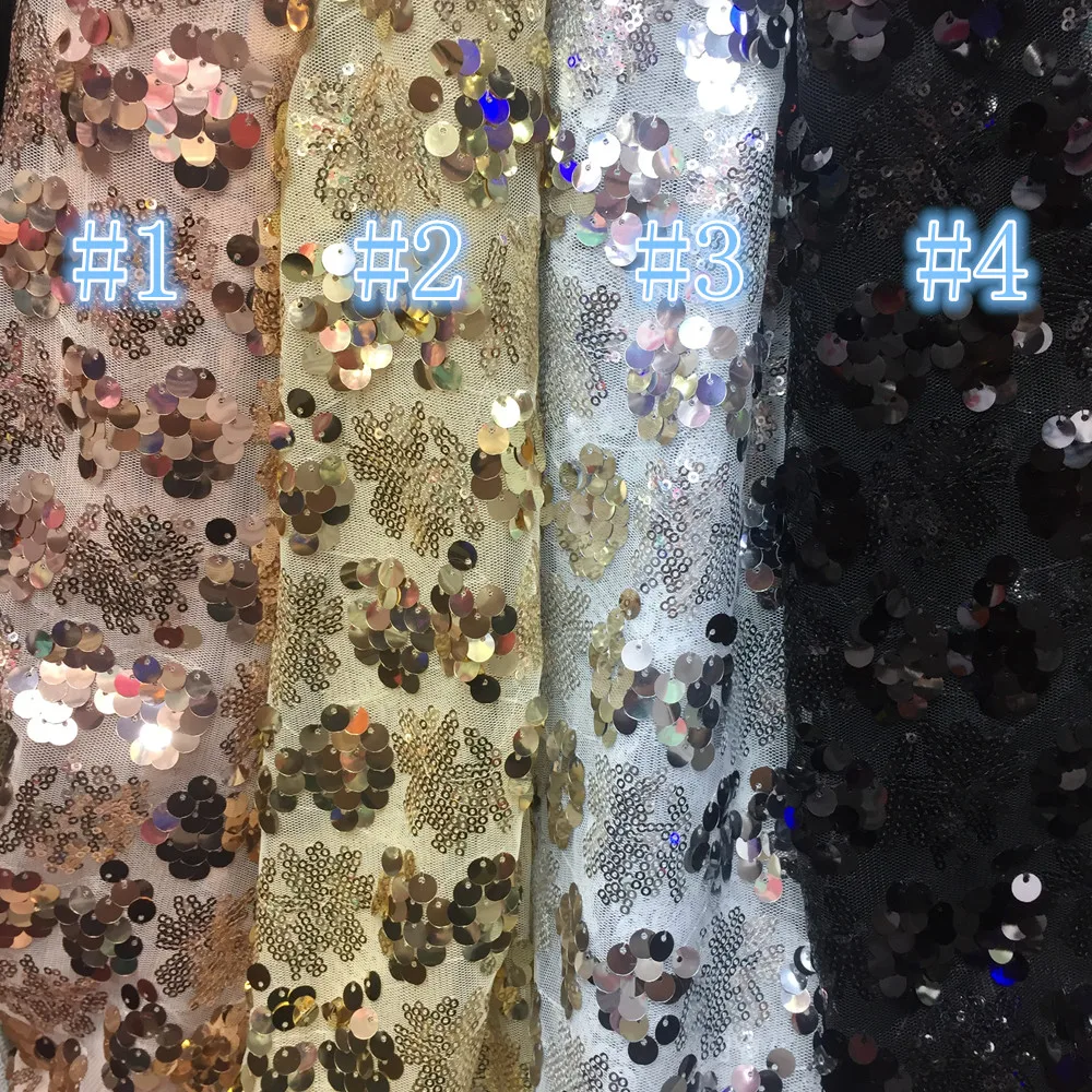 

2019 high quality French Nigerian sequins net lace,African tulle mesh sequence lace fabric for party dress 5yards/lot YL0425