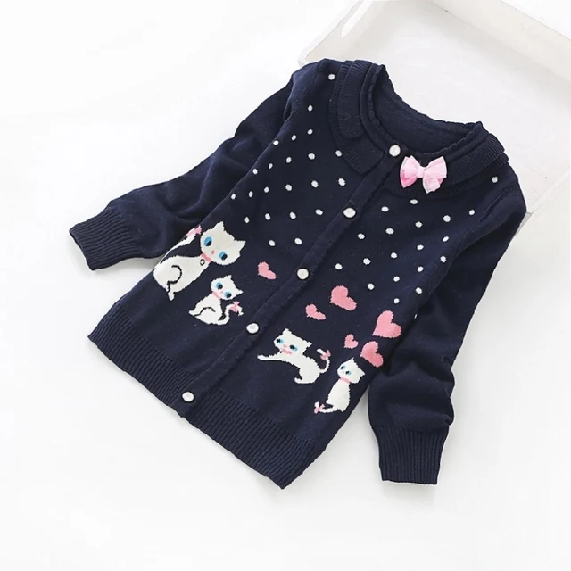 Sweet Casual Cute Cat Pattern Decoration Sweater Girls Children's