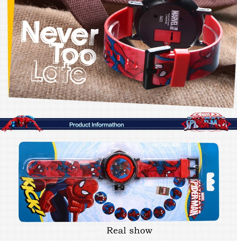 Original MARVEL Spider-man projection LED digital children cool cartoon Watch Best kids birthday gift Disney 81018 good time toy