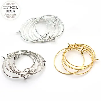 

LINSOIR 100pcs/lot Gold/Silver/Rhodium Color Ear Wire Hook 25mm Diameter Earring Hoops Findings For DIY Jewelry Making F2399