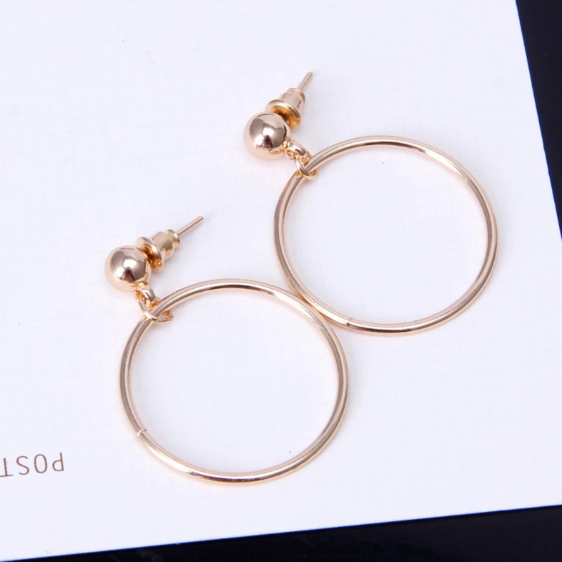 

Minimalist Golden Slivery Bead Circle Metal Dangle Drop Statement Earring Women