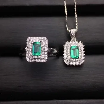 

Fashion square grace Natural green emerald necklace Bracelets Natural Gemstone Jewelry Set 925 Silver Women party gift jewelry
