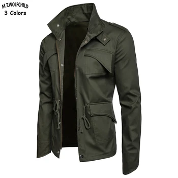 

Top quality 2018 Spring Autumn Fashion Mens lapel cotton Military jackets Mens Casual Multi-pocket outerwear fashion mens coats